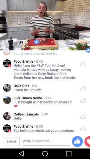 Food & Wine presenterar kocken Marcela Valladolid i en sammarknadsföring av Facebook Live-sändning som gynnar båda parter.
