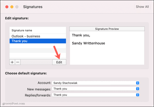 Redigera en signatur