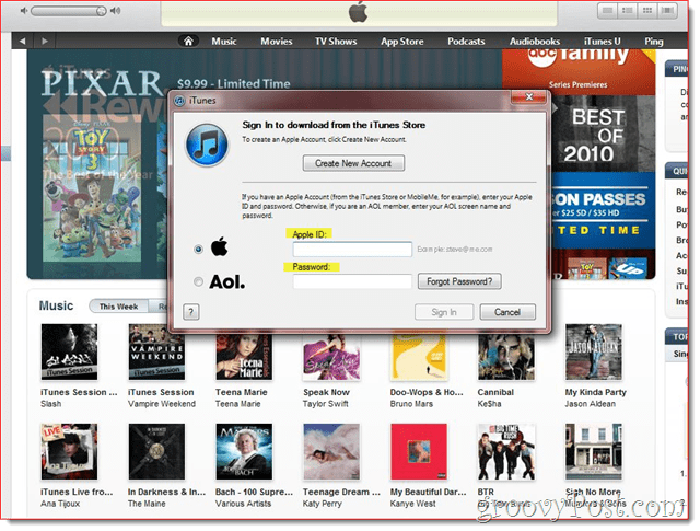 iTunes - bekräfta e-post och logga in