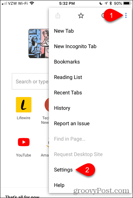Klicka på Inställningar i Chrome för iOS