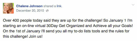 Chalene Johnson 30 dagars utmaning Facebook-inlägg
