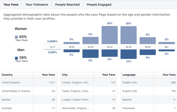 Facebook Insights publikens demografiska data.