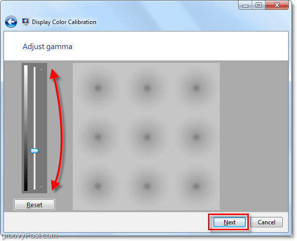 Använd bläddringsfältet för att flytta gamma upp och ner för att matcha bilden från föregående sida i Windows 7