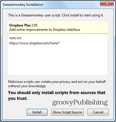 Dropbox trädstruktur Firefox installera skript