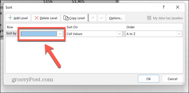 rullgardinsmenyn för excel sortering