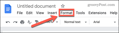 Öppna Format-menyn i Google Dokument