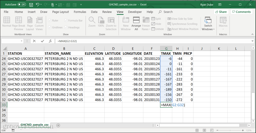 Använda MAX-funktionen i Excel