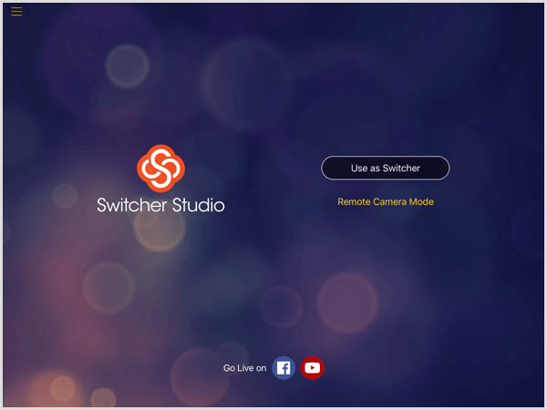 switcher studio huvudskärm iOS