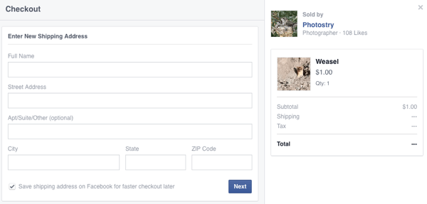 kund ange leveransinformation för första Facebook-köp