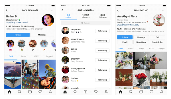 Exempel på potentiella förändringar i din Instagram-profil.