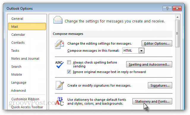 Hur man ändrar standardteckensnittet i Outlook 2010