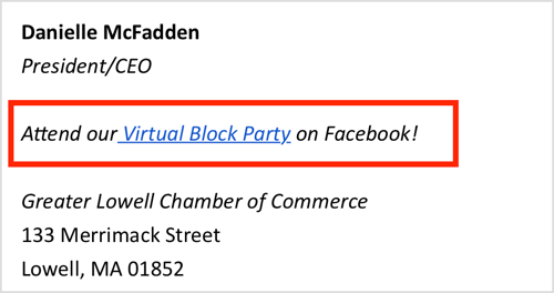 Marknadsför ditt virtuella Facebook-evenemang i din e-signatur.