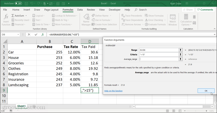 Använda hte gemiddeldeif-funktionen i Excel