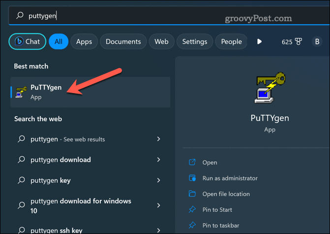 Starta puttygen på Windows 11