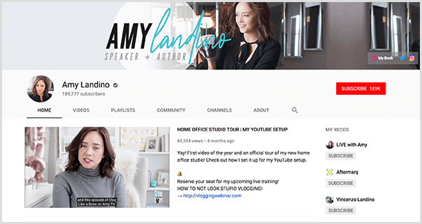 AmyTV är Amy Landinos ommärkta YouTube-kanal. Kanalsidan innehåller bilder av Amy och videon som hon använde för att starta sin ommärkta kanal.