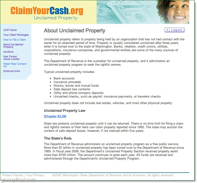 claimyourcash.org obestämd egendom