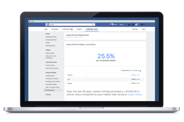 Facebook rullade ut ett nytt analysverktyg som jämför hur innehåll som publiceras via Facebooks Instant Articles-plattform fungerar jämfört med andra mobila webbekvivalenter.