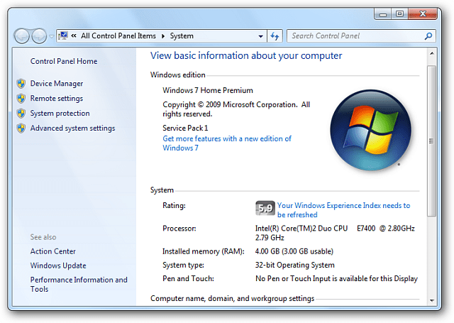 WEI-verktyg Windows 7