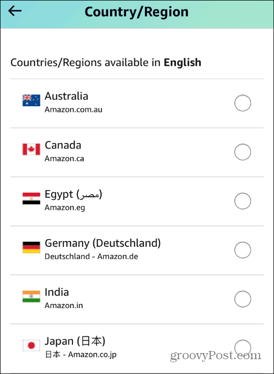 välj land och region