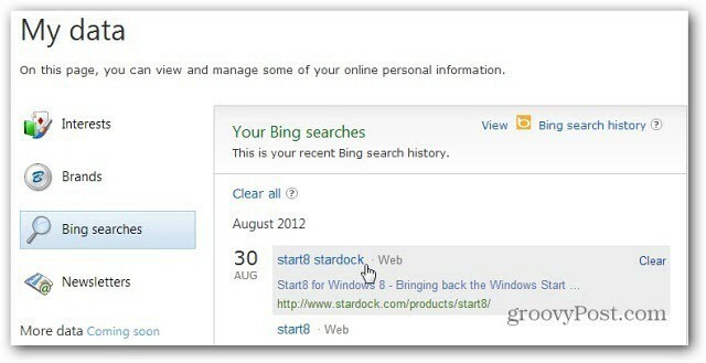 Bing-sökningshistorik