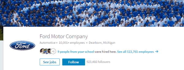 Ford Motor Companys LinkedIn-sida innehåller relevanta bilder och uppdaterade detaljer.