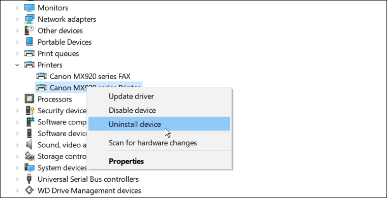 avinstallera fix skrivarenheten är inte tillgänglig på Windows 11