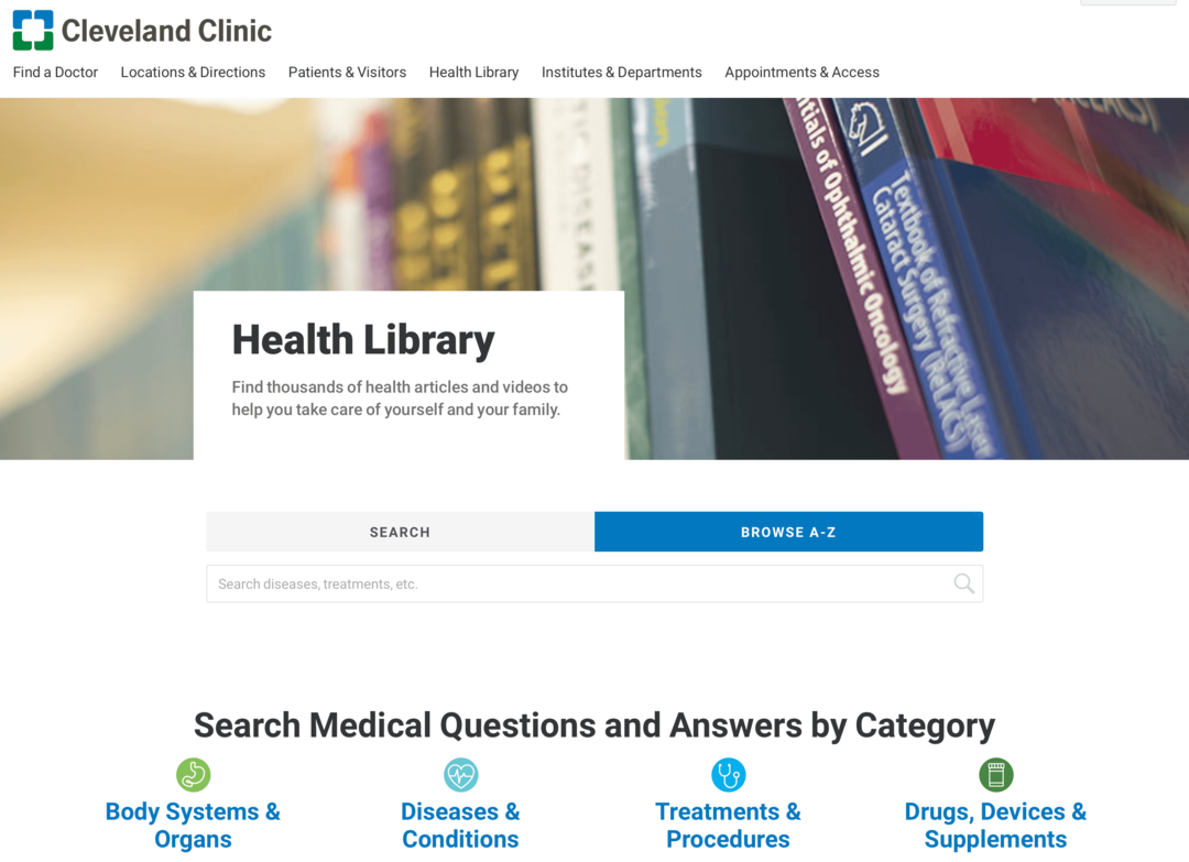 bild av webbplatsen för Cleveland Clinic Health Library