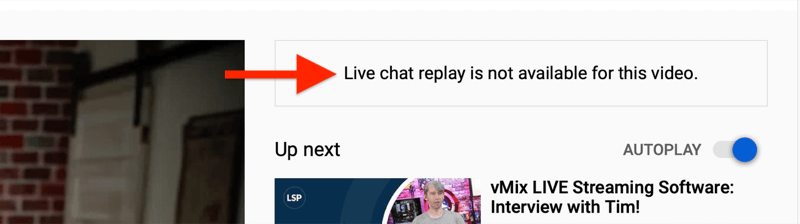 anmärkning för trimmad youtube-video att chattuppspelning inte är tillgänglig