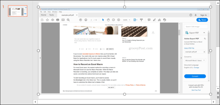 En skärmdump av en PDF-fil, införd i PowerPoint