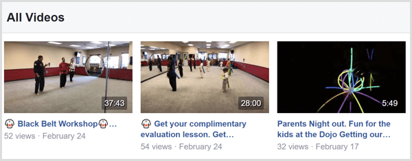 Exempel på Facebook Live-videotitlar på en Facebook-sida