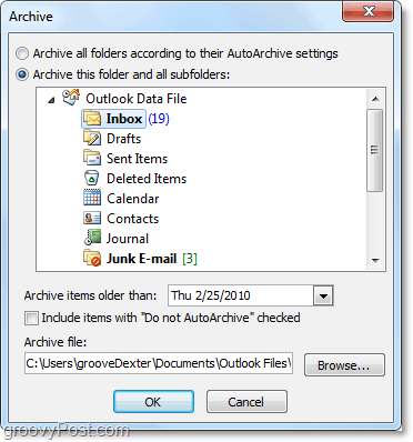 manuella arkivinställningar i Outlook 2010