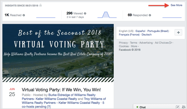 Hitta en snabb översikt över dina insikter om Facebook-evenemang högst upp på evenemangssidan.