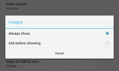 Gmail Android externa bilder aldrig