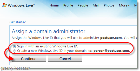 skapa ett Windows-domänadministratörskonto eller använda ett nuvarande livekonto