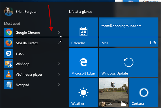 Ändra storleken på Windows 10 Start-menyn