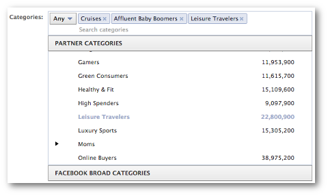 Facebook-partnerkategorier välj