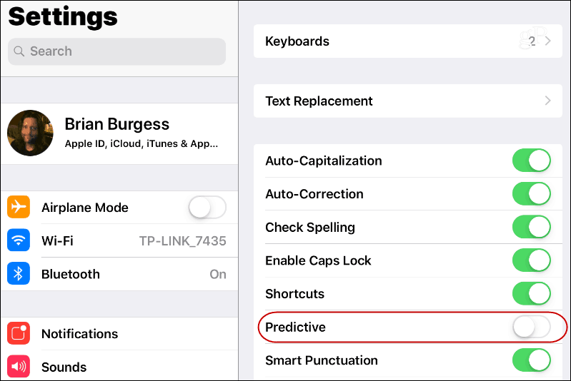 Stäng av iOS Predictive Text