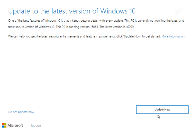 uppdatera assistent Windows 10