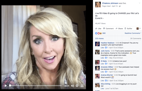Facebook Live-video från Chalene Johnson.