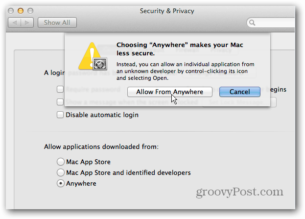 Stäng av OS X Mountain Lion Gatekeeper Security