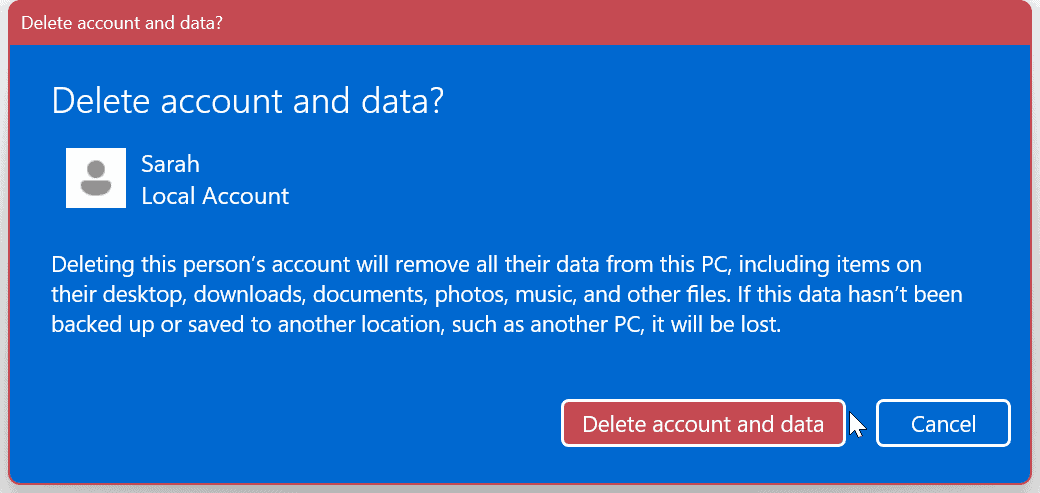 Ta bort ett användarkonto i Windows 11