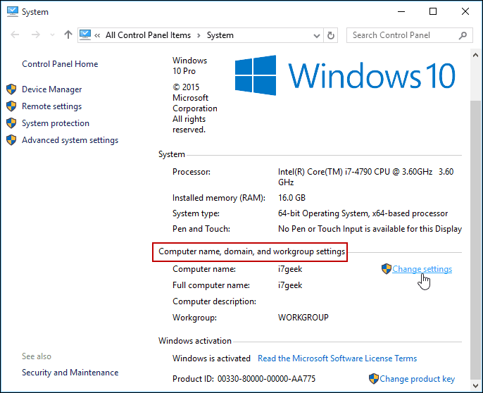Ändra inställningar Windows 10 Kontrollpanelen