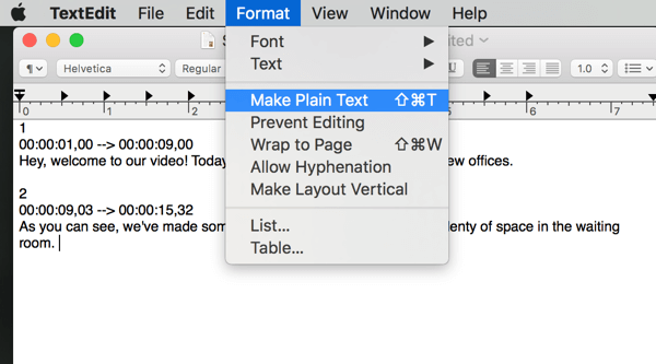 Din fil måste vara i ren text för att spara den som en SRT-fil.