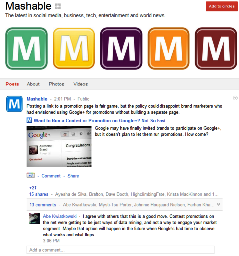 Google+ sidor - Mashable