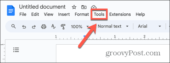 verktygsmenyn för att fixa stavningskontrollen i Google docs fungerar inte