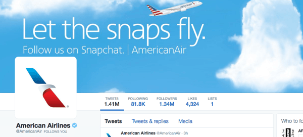 amerikanska flygbolag twitter bild med snapchat