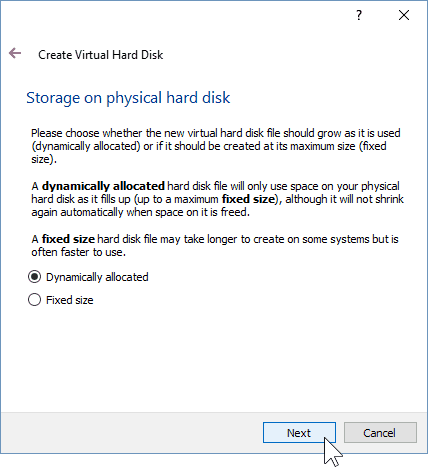 06 Bestäm typ av lagring för VM (installation av Windows 10)