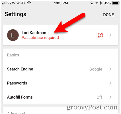 Tryck på lösenfras som krävs i Chrome för iOS