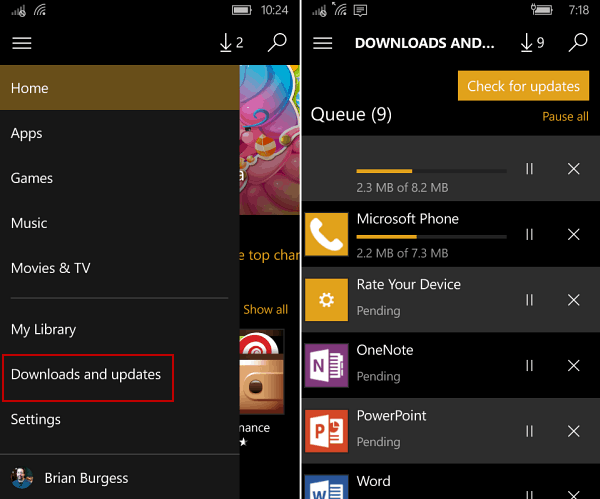 manuell uppdatering av appar Windows 10 Mobile