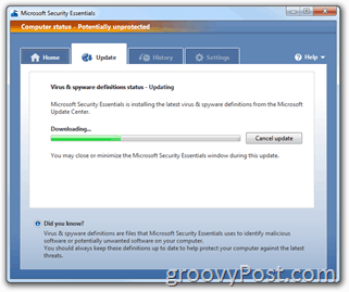 Uppdatering av Microsoft Security Essentials-signatur